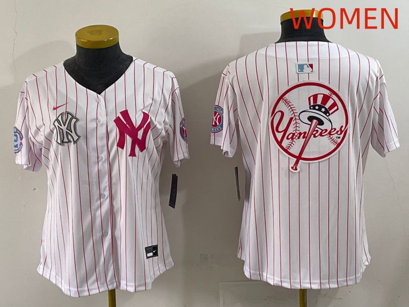 Women 2025 New York Yankees Blank White Stripe Joint Name Nike MLB Jersey style 25